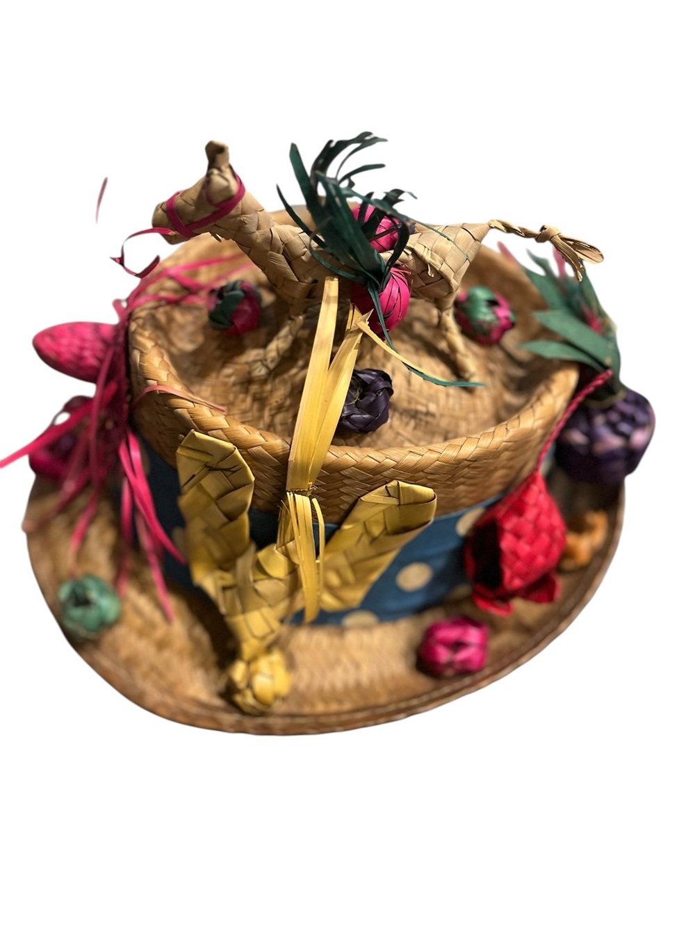 Vintage Straw Hat Indigenous Narrative Ceremonial Hat | A Full Story in Straw